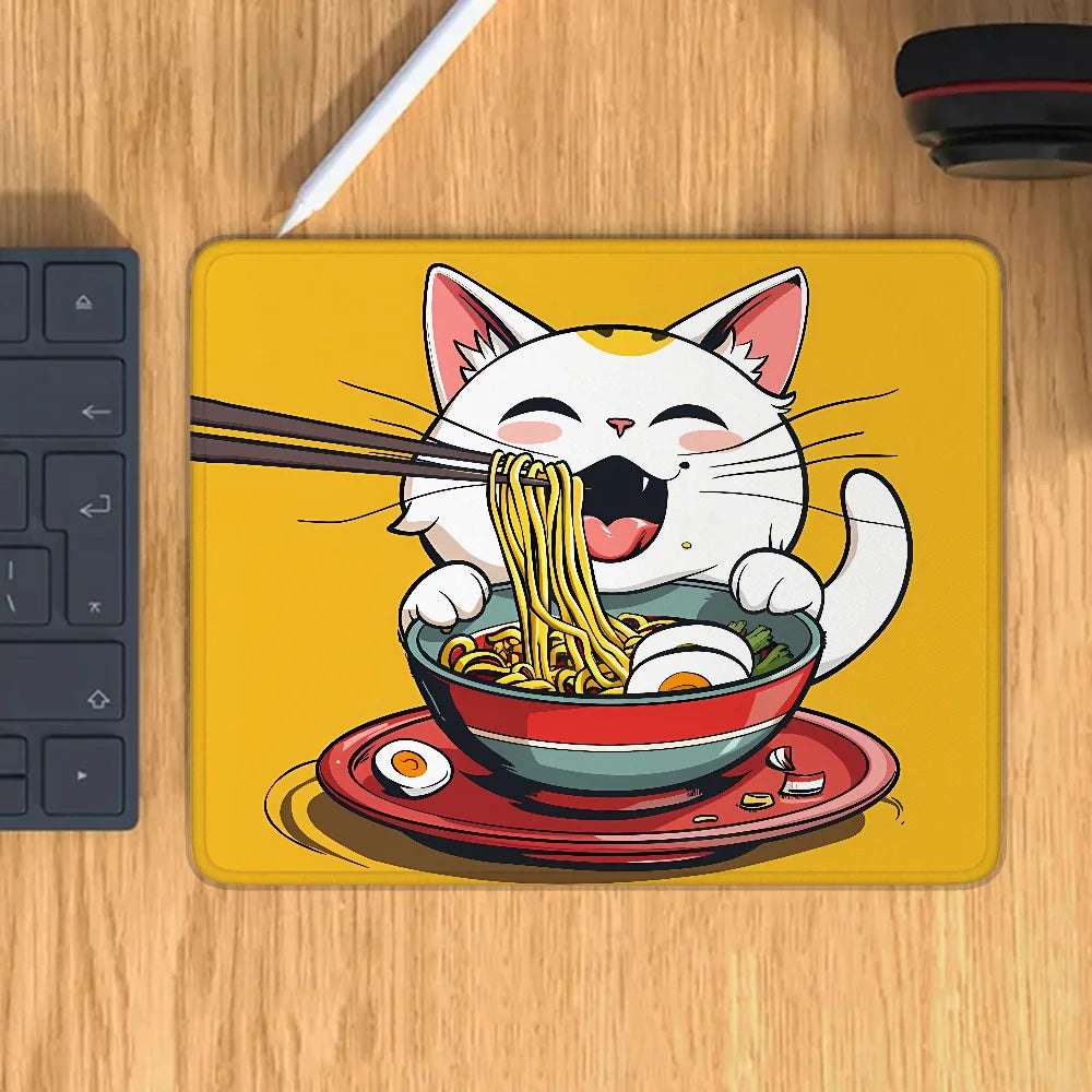 Cute ramen eating cat mouse pad