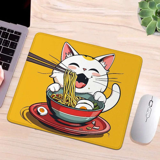 Cute ramen eating cat mouse pad